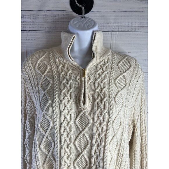 RALPH LAUREN Ivory Cable Knit Women Sweater 3/4 Zip Size XL Academia Preppy - Picture 4 of 11